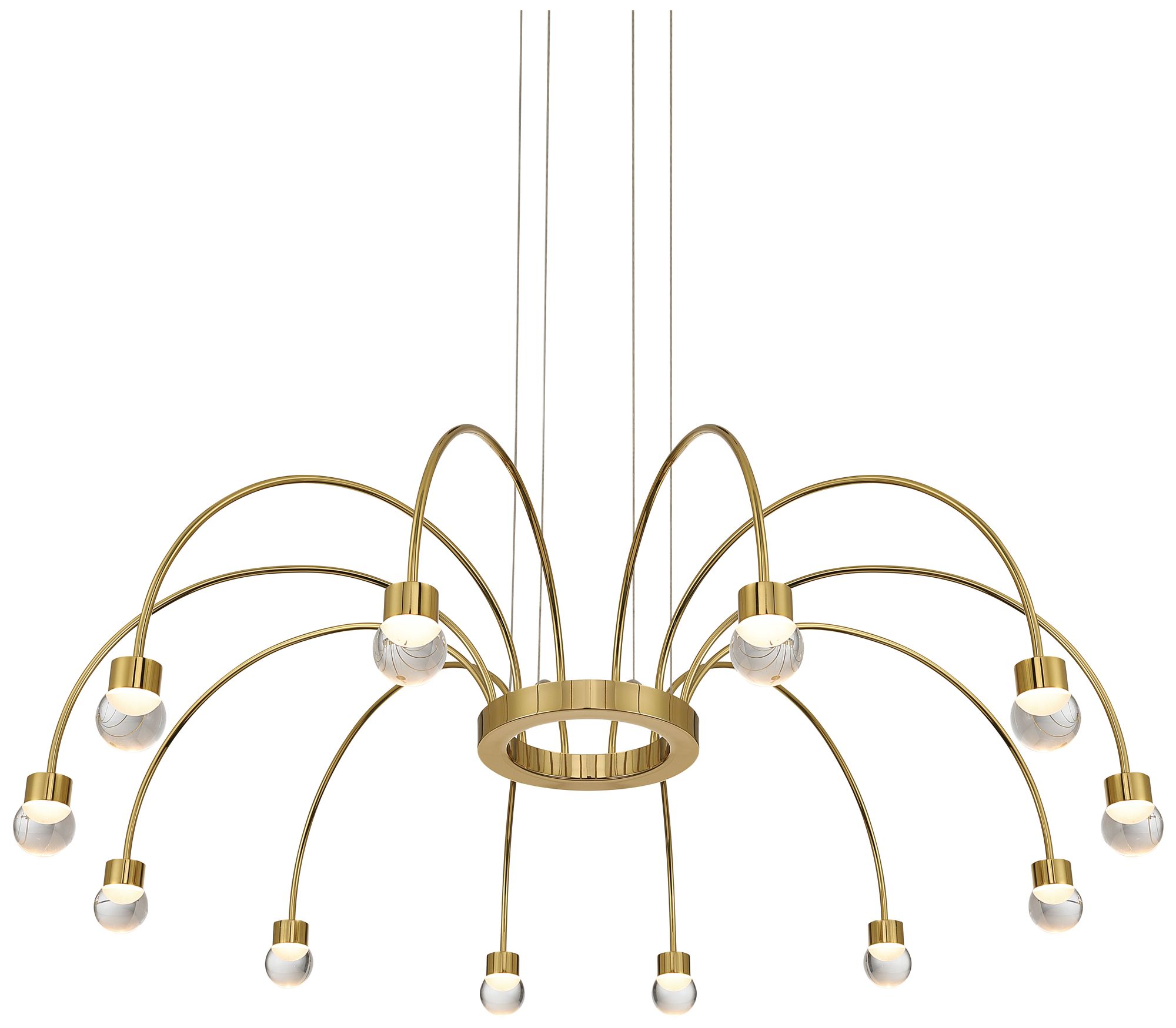 Thumbnail3 of Vario Integrated LED 16 light Chandelier Gold w Globe diffusers more views