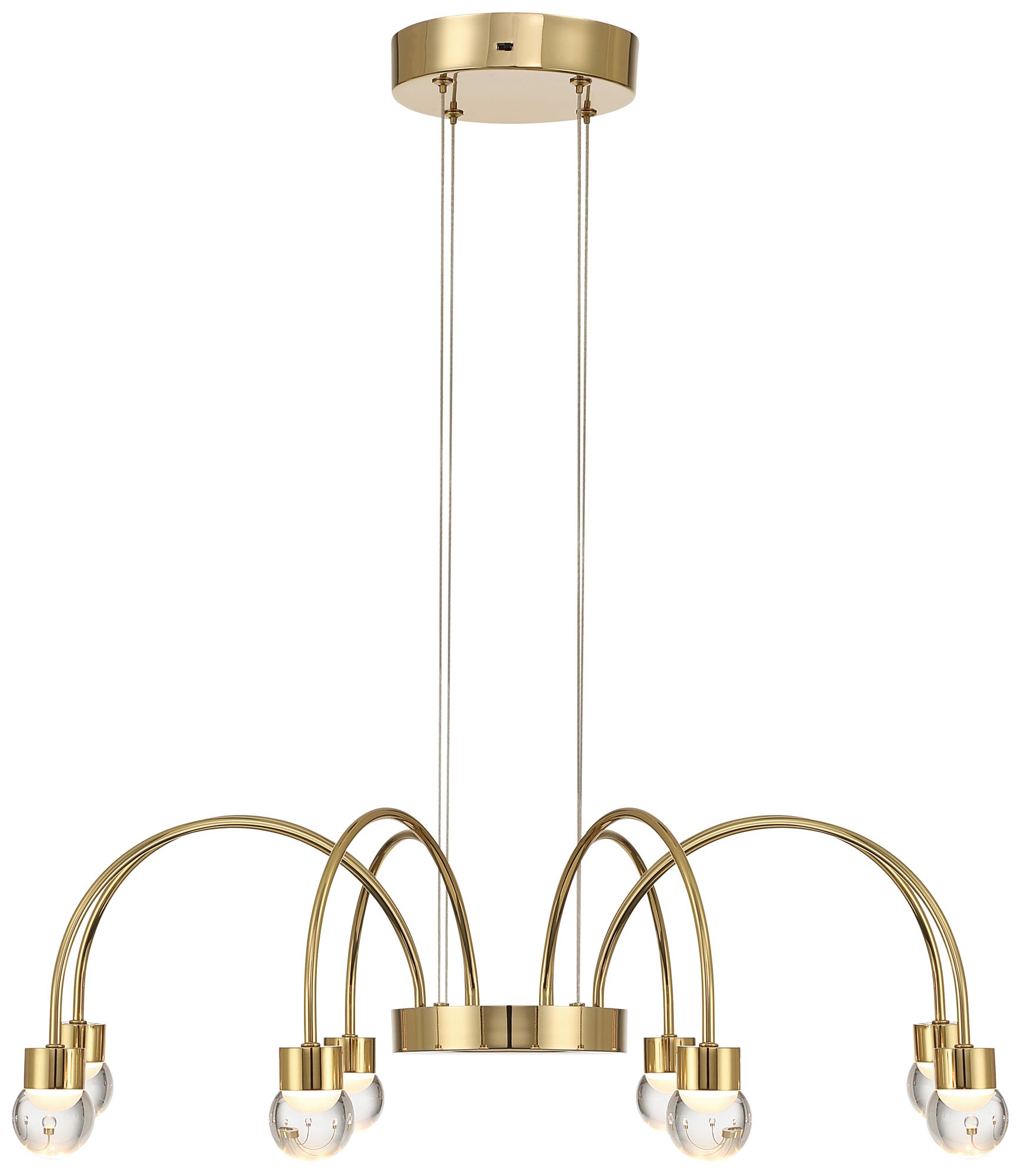 Thumbnail3 of Vario Integrated LED 8 light Chandelier in Titanium Gold w Globe diffusers more views