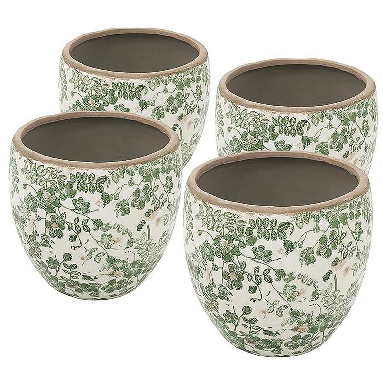 Image 1 Vase 5" x 5" x 4.5" Set of 4 Green/White