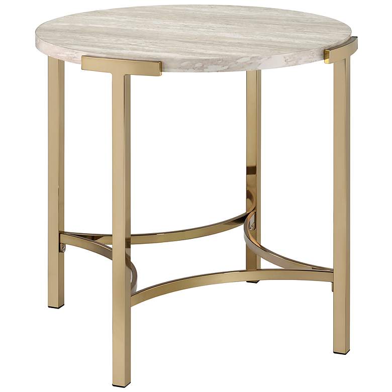 Image 3 Vasket 24" Wide Champagne and White Round End Table more views