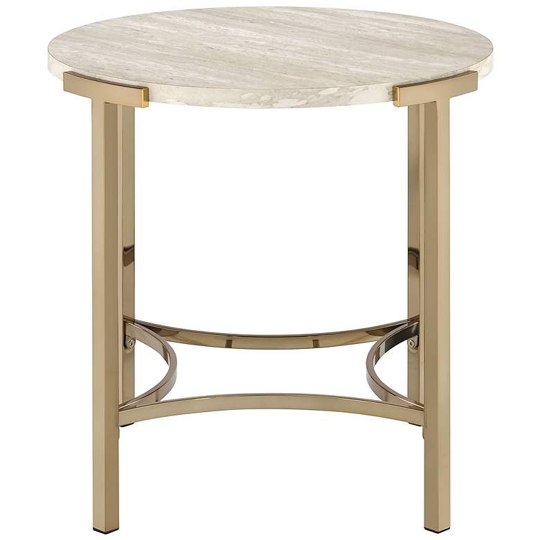 Image 4 Vasket 24" Wide Champagne and White Round End Table more views