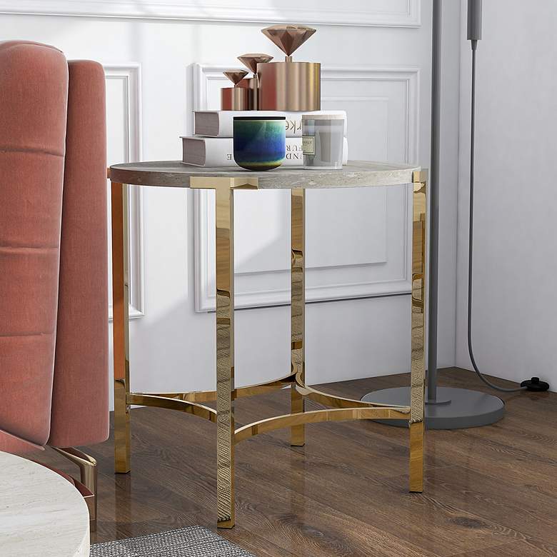 Image 5 Vasket 24" Wide Champagne and White Round End Table more views
