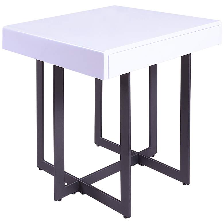 Image 2 Vasket 24 inch Wide White Black 1-Concealed Drawer End Table
