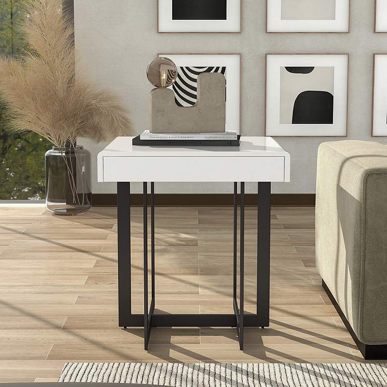 Image 1 Vasket 24" Wide White Black 1-Concealed Drawer End Table
