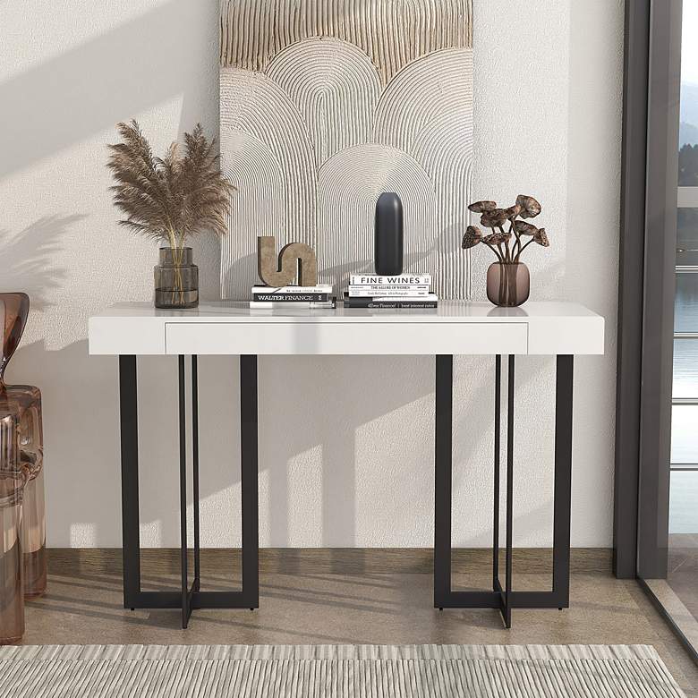 Image 1 Vasket 47 1/4"W White Black 1-Concealed Drawer Console Table