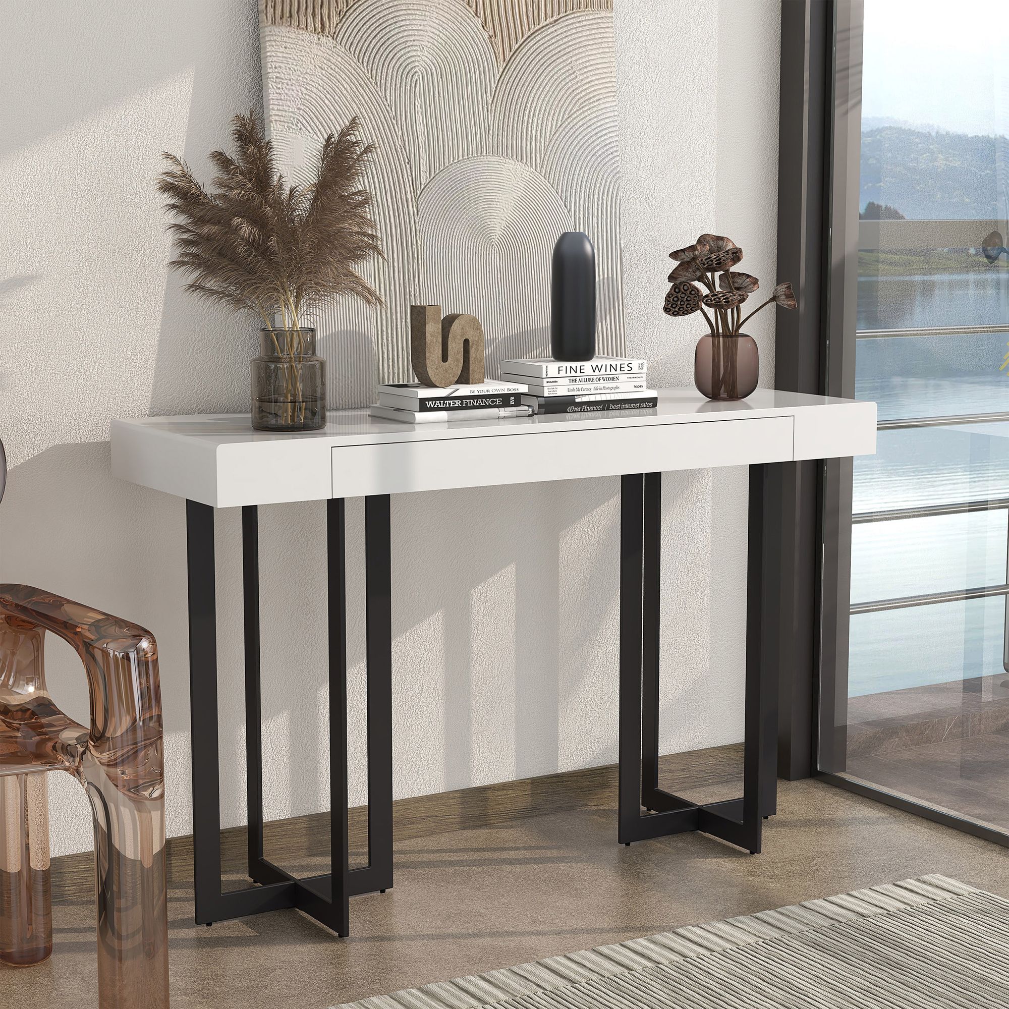 Vasket 47 1/4"W White Black 1-Concealed Drawer Console Table