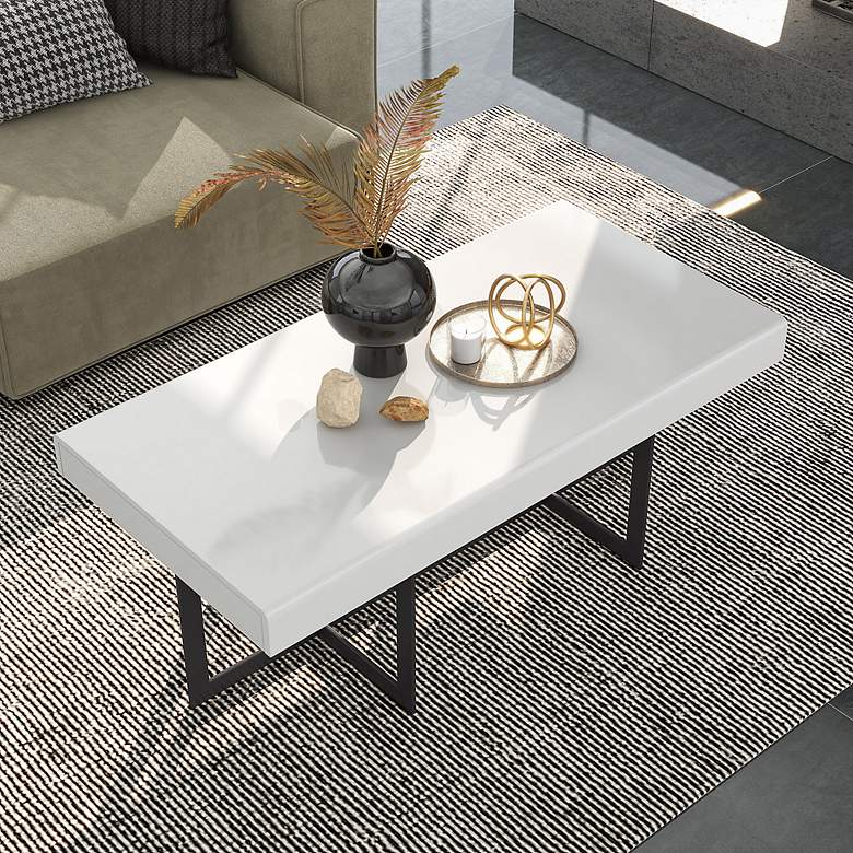 Image 1 Vasket 47 1/4 inchW White Black 2-Concealed Drawer Coffee Table