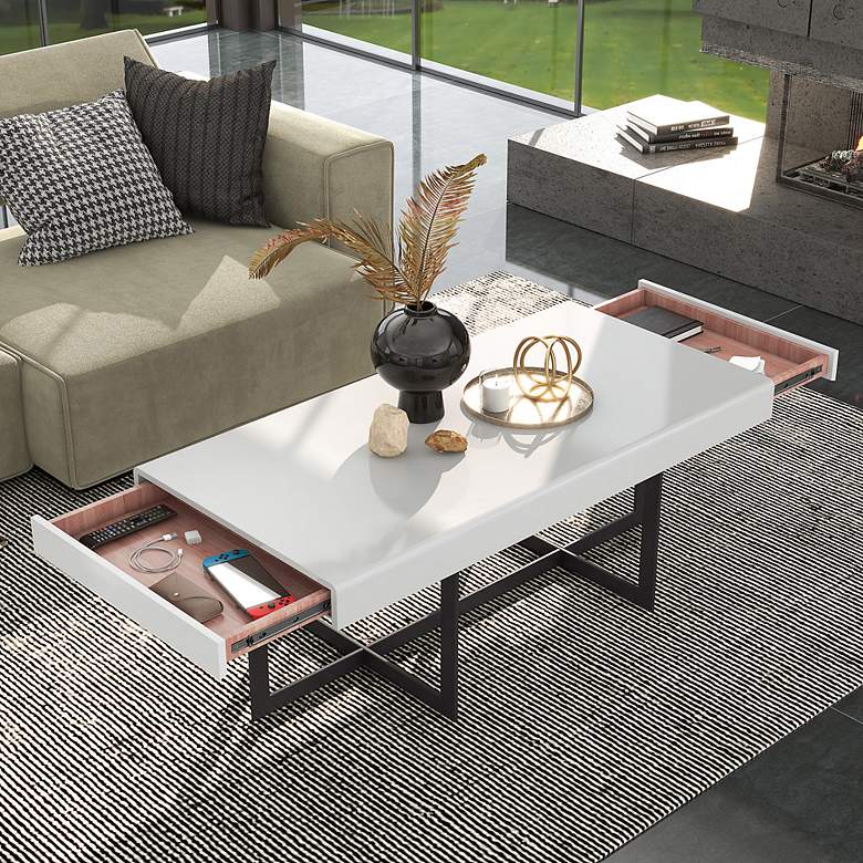 Image 3 Vasket 47 1/4 inchW White Black 2-Concealed Drawer Coffee Table more views