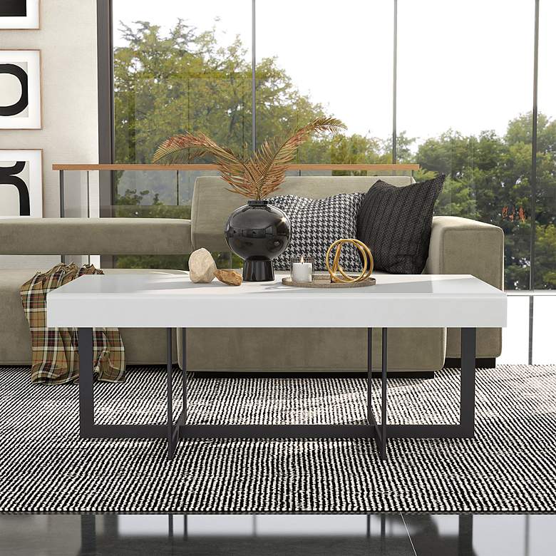 Image 4 Vasket 47 1/4"W White Black 2-Concealed Drawer Coffee Table more views