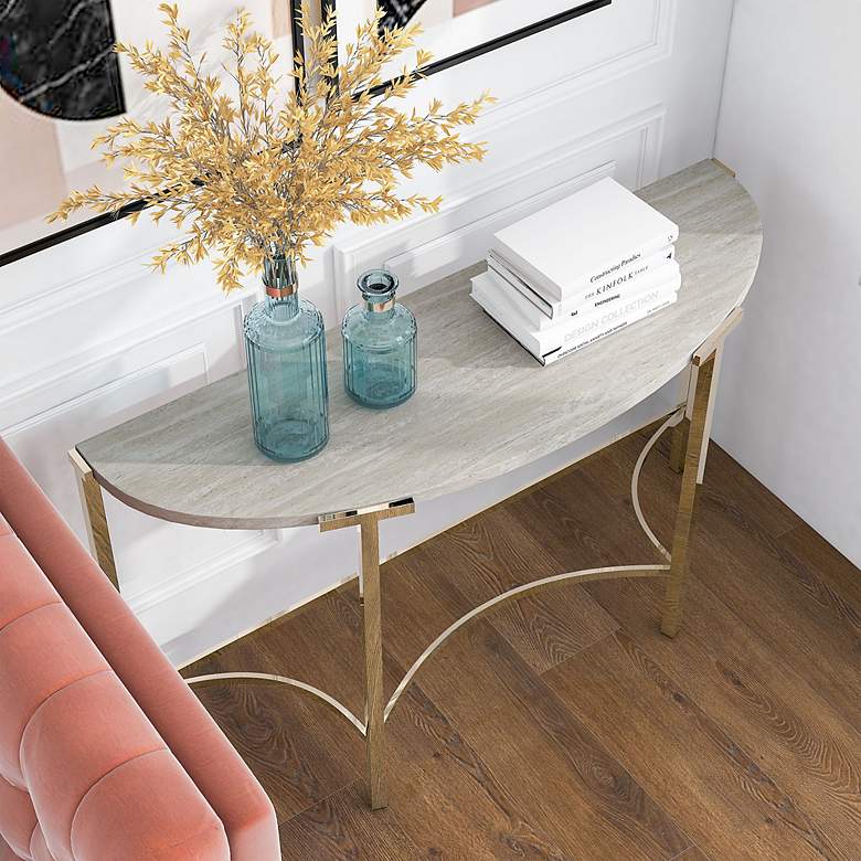 Image 6 Vasket 48 1/4" Wide Champagne and White Sofa Console Table more views