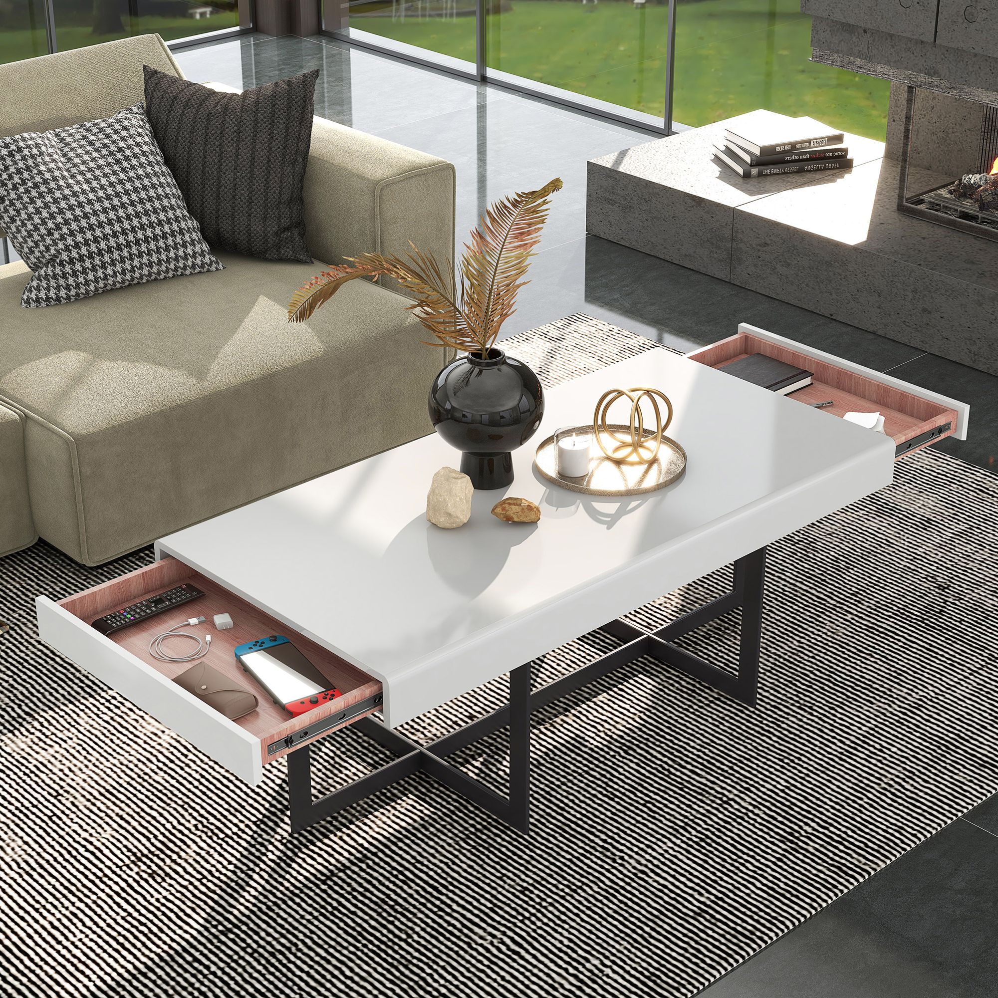 Vasket White Black 2-Piece Coffee Table Set