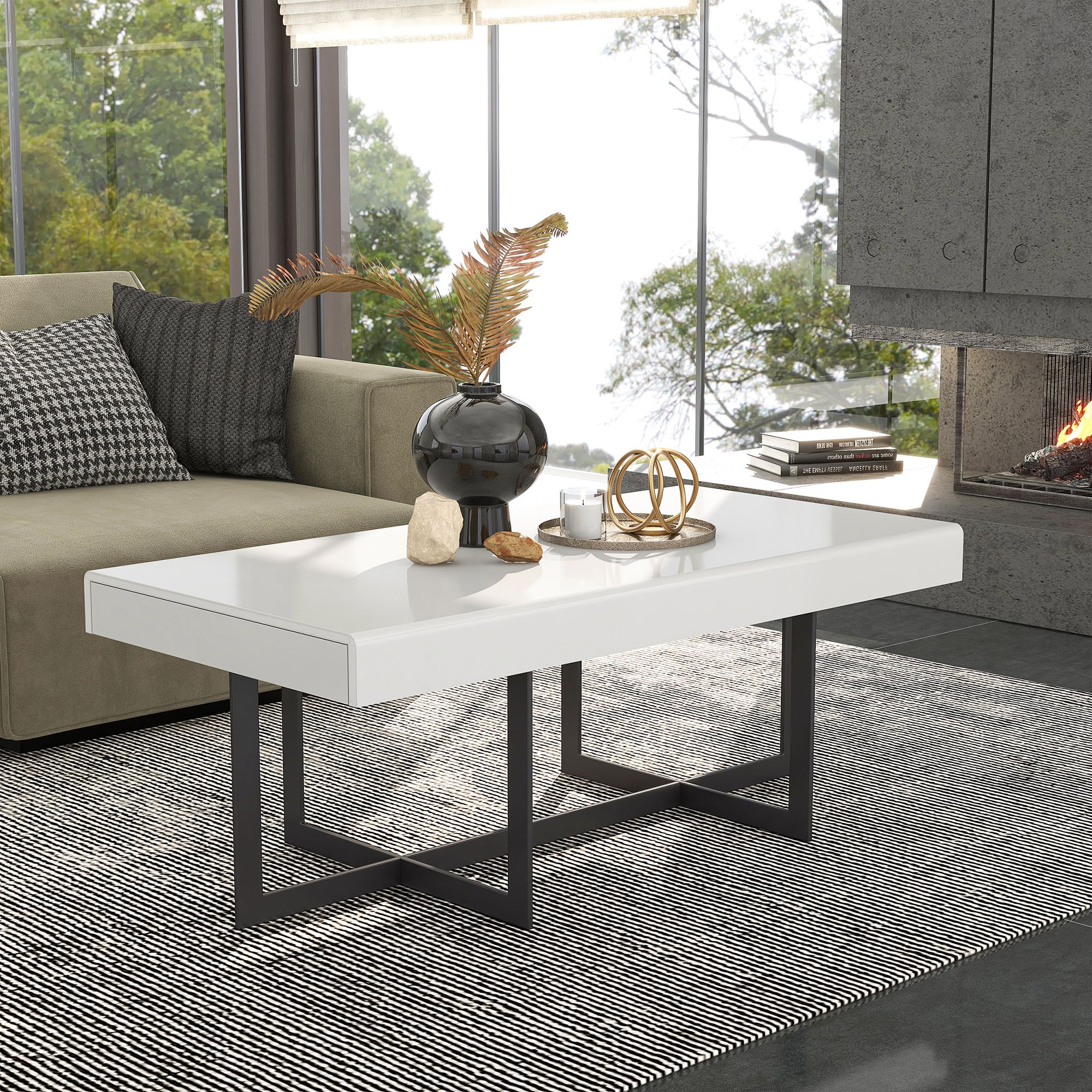 Vasket White Black 2-Piece Coffee Table Set