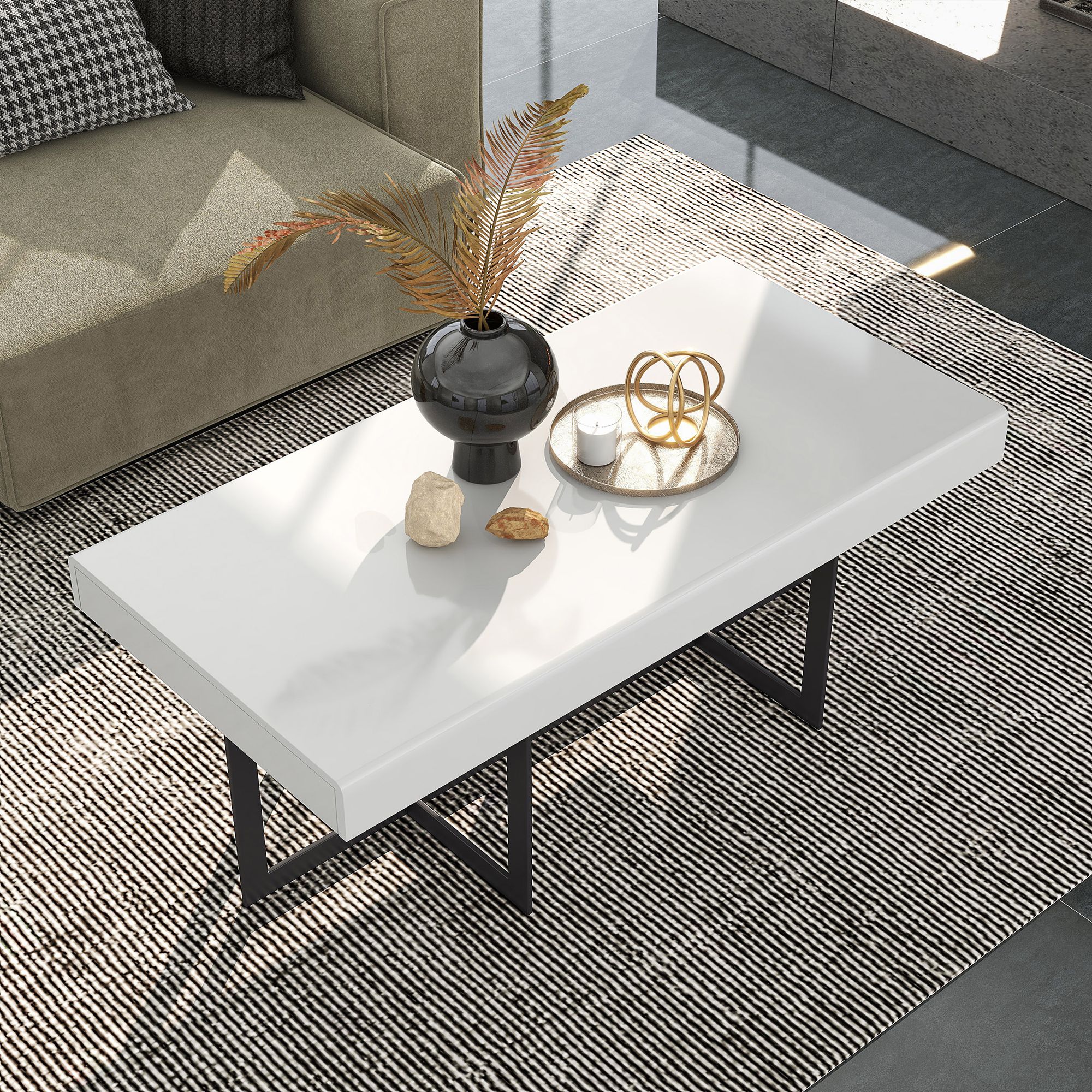 Vasket White Black 2-Piece Coffee Table Set