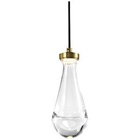Image1 of Vaso LED 3CCT 1-Light Heavy Clear Rain Drop Glass Aged Brass Mini-Pendant
