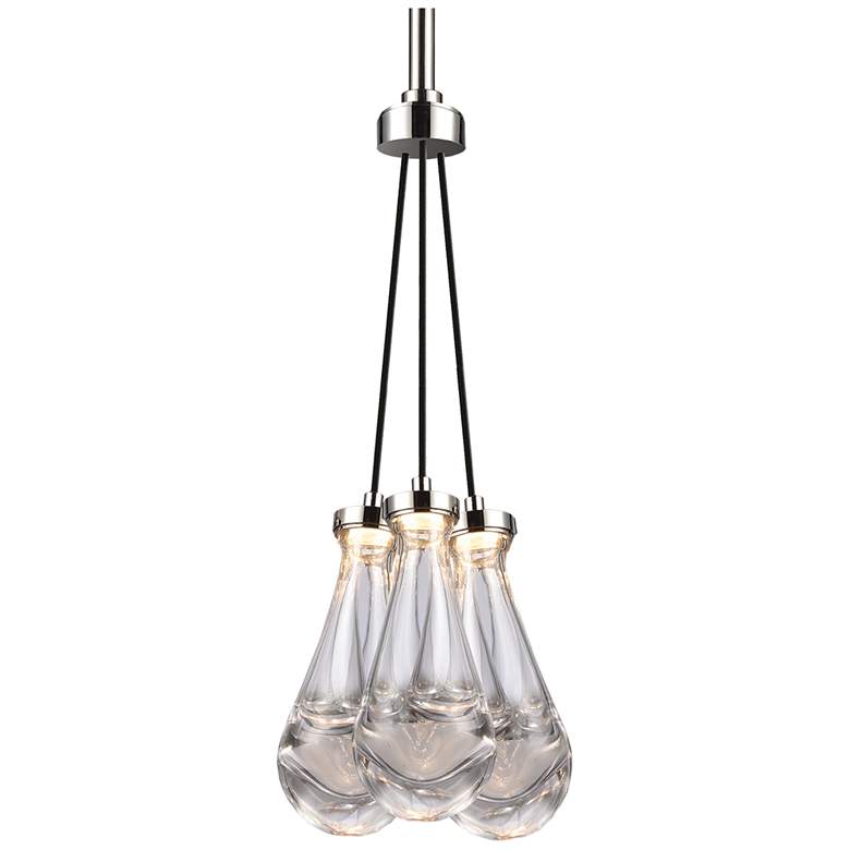 Image 1 Vaso LED 3CCT 3-Light Clear Rain Drop Glass Nickel Cluster Chandelier