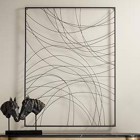Image1 of Vassa 39 1/2" High Black Wire Rectangular Metal Wall Art
