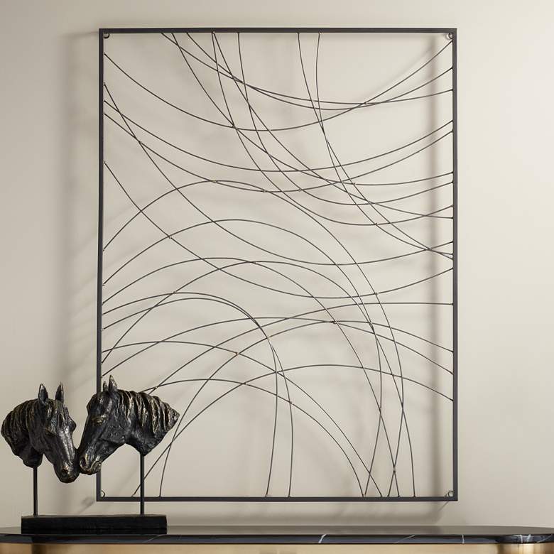 Image 1 Vassa 39 1/2" High Black Wire Rectangular Metal Wall Art