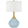 Vast Sky Blue Gray Nickki Brass Modern Table Lamp