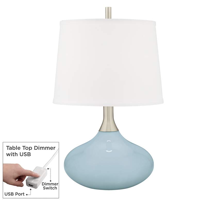 Image 1 Vast Sky Felix Modern Blue Table Lamp with Table Top Dimmer