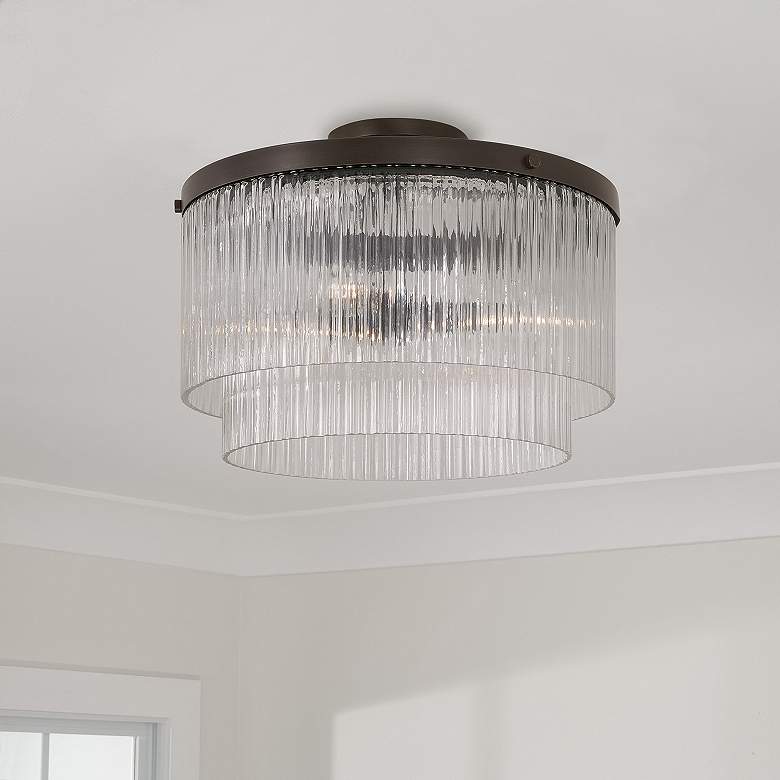 Image 1 Vaughn 16" Wide Oil-Rubbed Bronze 2-Tier Drum Ceiling Light