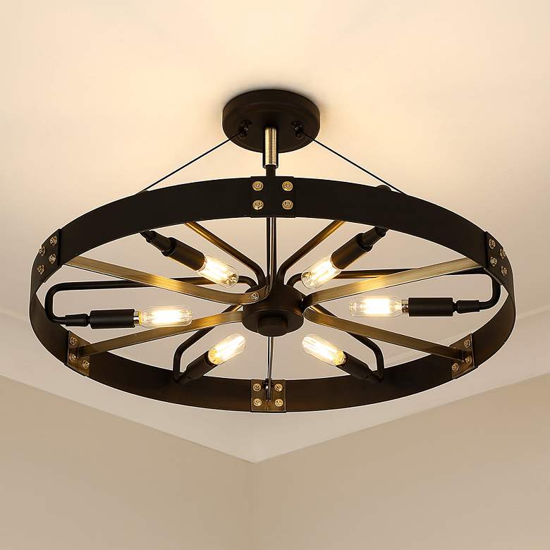 Image 1 Vaughn 22 1/2" Wide Matte Black Brass 6-Light Ceiling Light