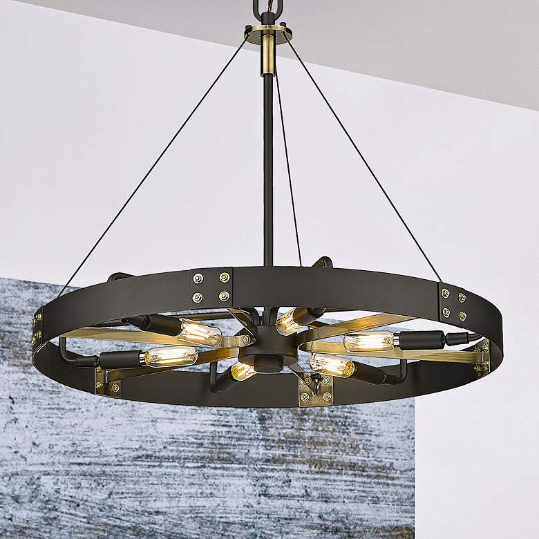 Image 2 Vaughn 22 1/2" Wide Natural Black 6-Light Chandelier With Aged Brass