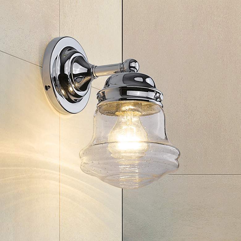 Image 2 Vaughn 9 1/2" High Chrome and Seedy Glass Wall Sconce