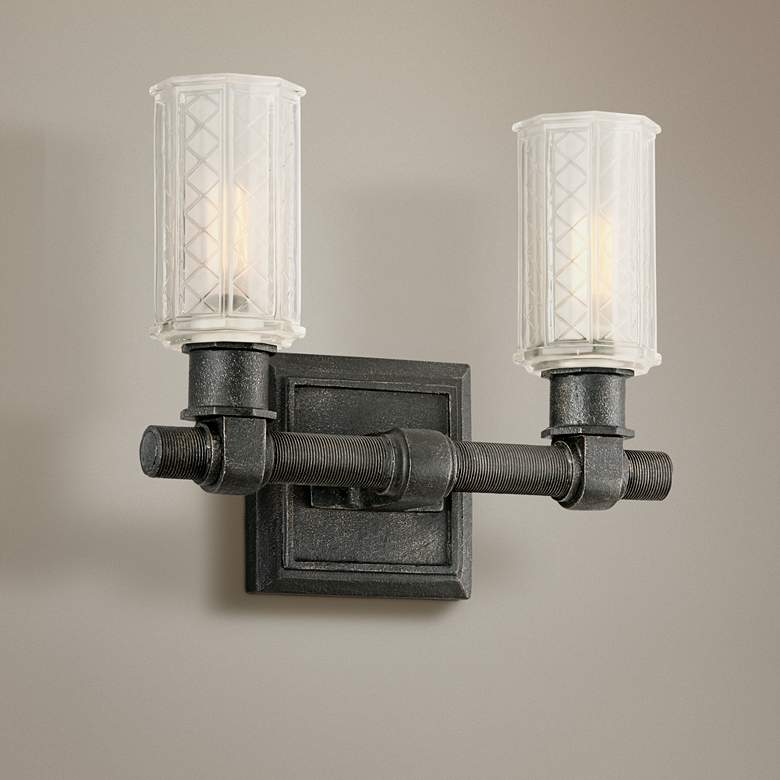 Image 1 Vault 11" Wide Aged Pewter Iron 2-Light Wall Sconce