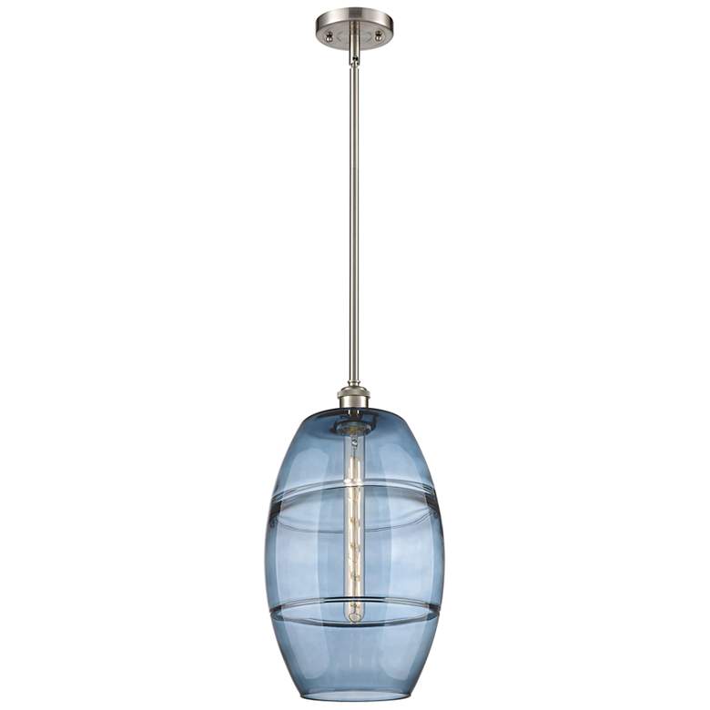 Image 1 Vaz 10" Wide Brushed Satin Nickel Mini Pendant w/ Blue Glass