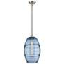 1_Vaz 10" Wide Brushed Satin Nickel Mini Pendant w/ Blue Glass