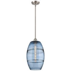 Vaz 10" Wide Brushed Satin Nickel Mini Pendant w/ Blue Glass