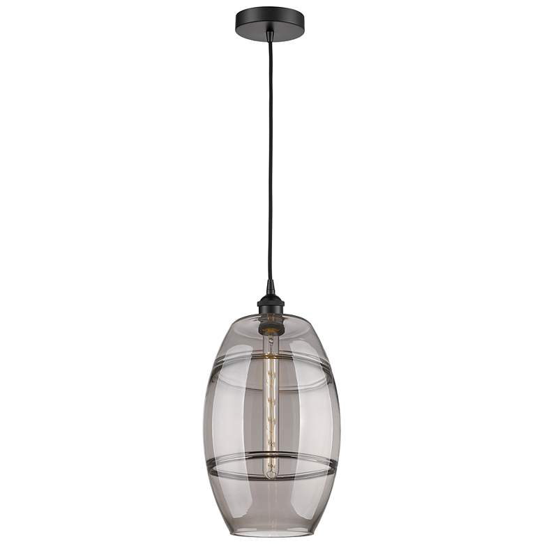 Image 1 Vaz 10" Wide Matte Black Mini Pendant w/ Light Smoke Shade