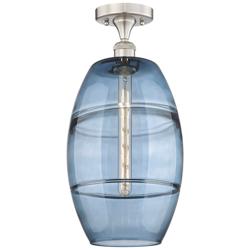 Vaz 10" Wide Satin Nickel with Blue Glass Ceiling Light