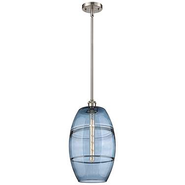 Vaz 10" Wide Brushed Satin Nickel Mini Pendant w/ Blue Glass