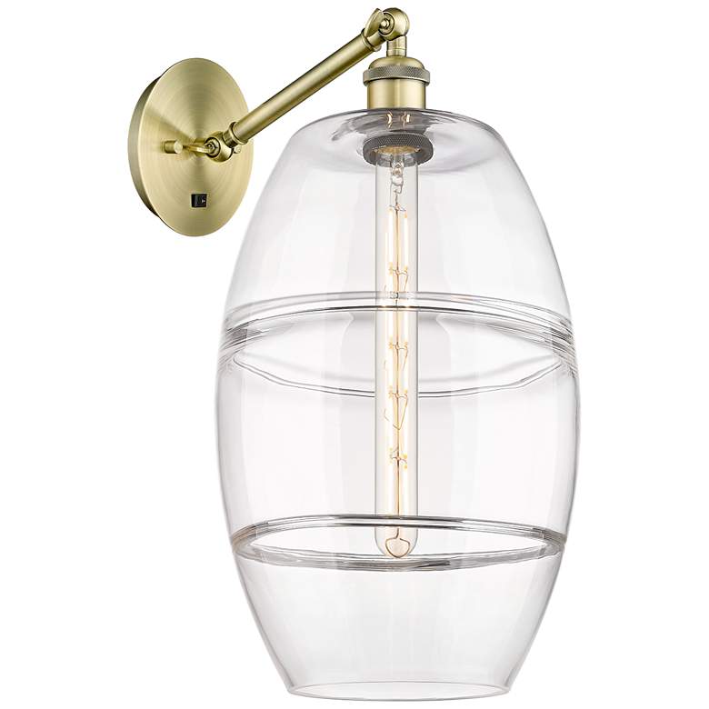 Image 1 Vaz 19" High Antique Brass Adjustable Sconce with Clear Shade