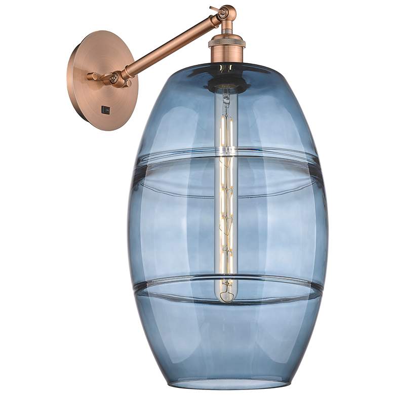 Image 1 Vaz 19" High Antique Copper Adjustable Sconce with Blue Shade