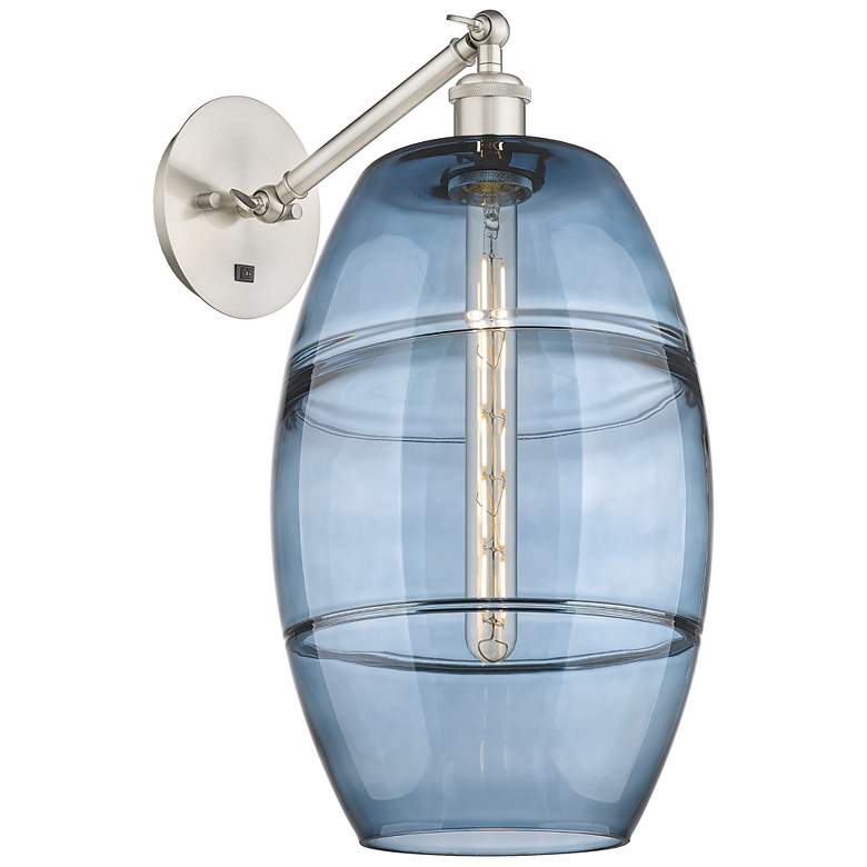 Image 1 Vaz 19" High Brushed Satin Nickel Adjustable Sconce with Blue Shade