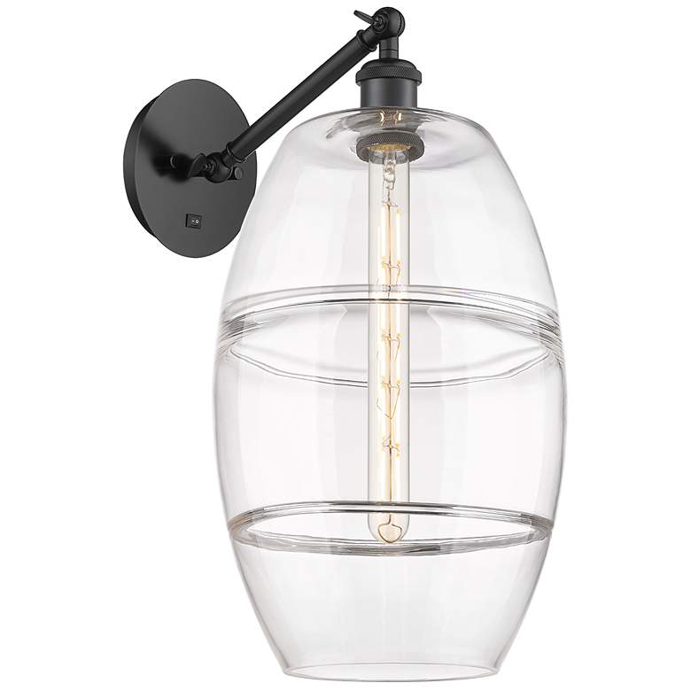 Image 1 Vaz 19" High Matte Black Adjustable Sconce with Clear Shade