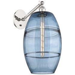 Vaz 19" High Polished Nickel Adjustable Sconce with Blue Shade