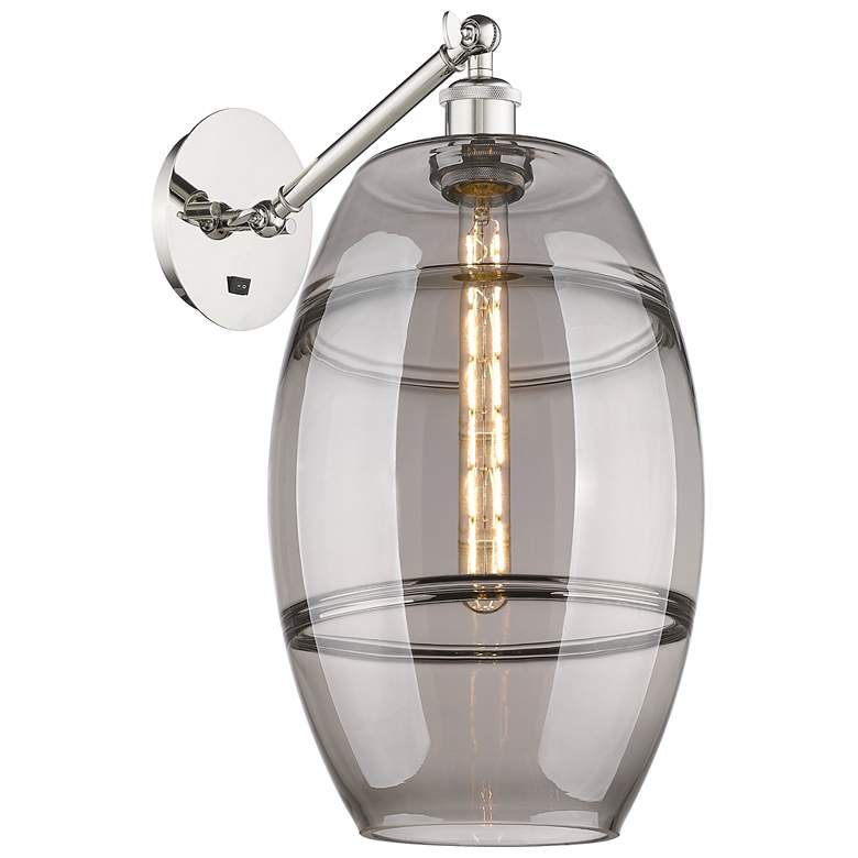 Image 1 Vaz 19" High Polished Nickel Adjustable Sconce with Light Smoke Shade