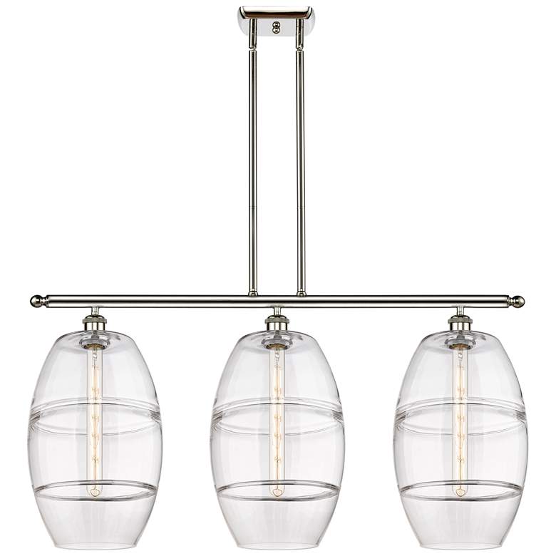 Image 1 Vaz 36.5"W 3-Light Polished Nickel Stem Island Light w/ Clear Shade