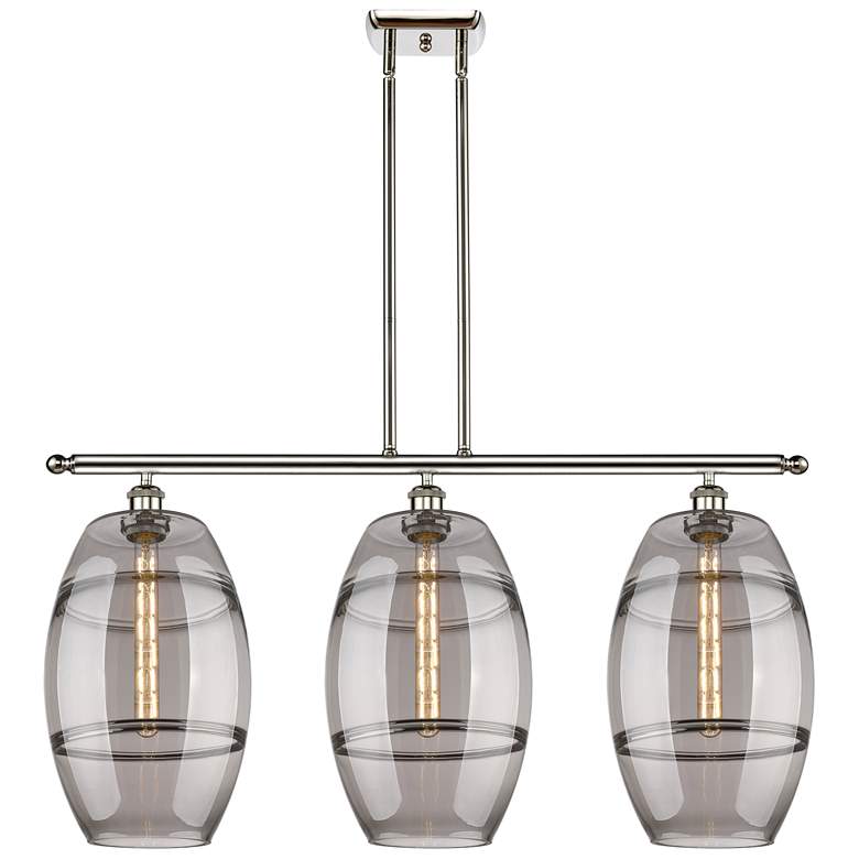 Image 1 Vaz 36.5"W 3-Light Polished Nickel Stem Island Light w/ Smoke Shade
