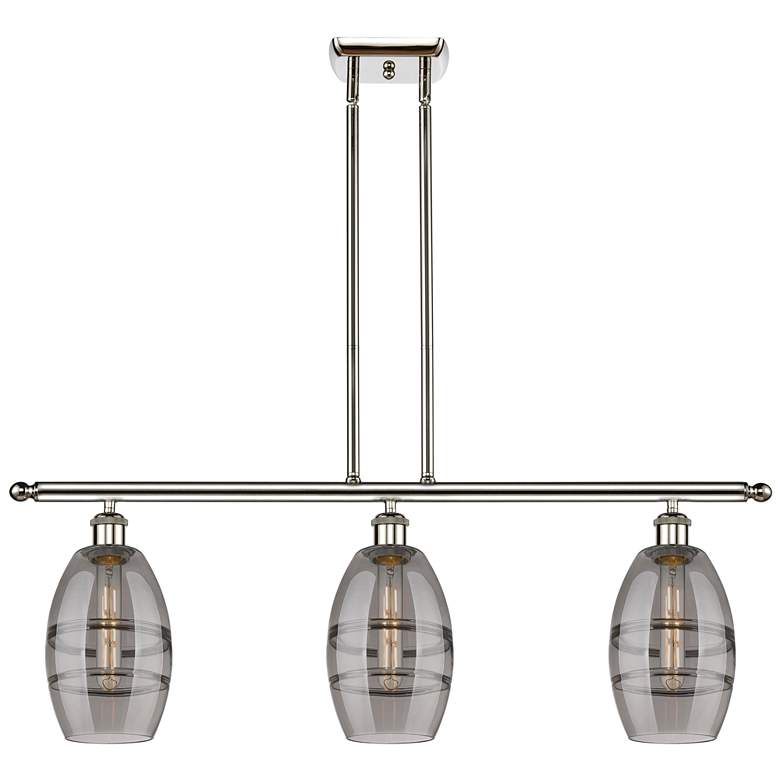 Image 1 Vaz 36"W 3-Light Polished Nickel Stem Island Light w/ 6" Smoke Sh