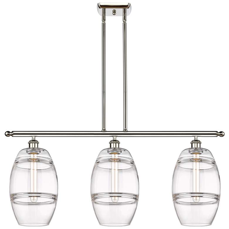 Image 1 Vaz 36"W 3-Light Polished Nickel Stem Island Light w/ 8" Clear Sh