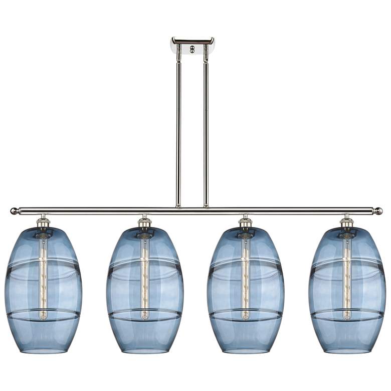 Image 1 Vaz 48.25"W 4-Light Polished Nickel Stem Island Light w/ Blue Shade