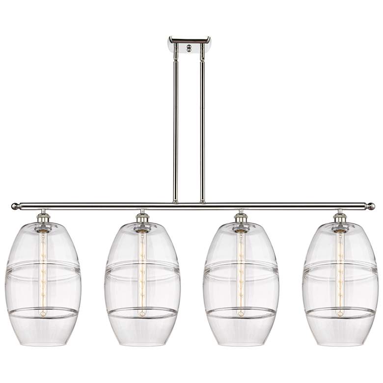 Image 1 Vaz 48.25"W 4-Light Polished Nickel Stem Island Light w/ Clear Shade
