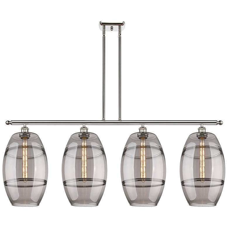 Image 1 Vaz 48.25"W 4-Light Polished Nickel Stem Island Light w/ Smoke Shade
