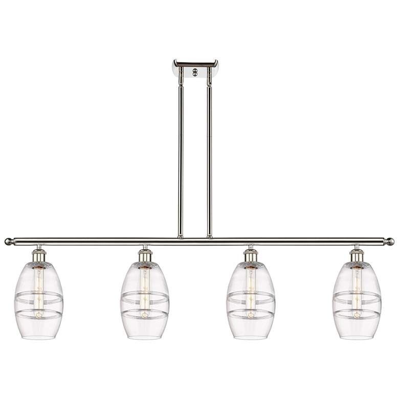 Image 1 Vaz 48"W 4-Light Polished Nickel Stem Island Light w/ 6" Clear Sh