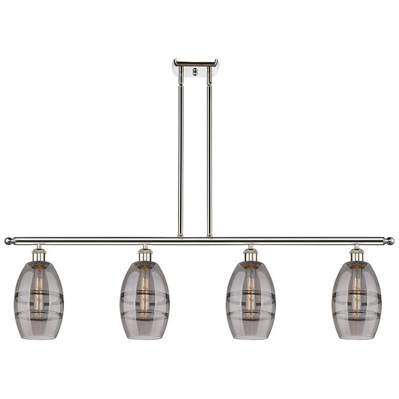 Image 1 Vaz 48"W 4-Light Polished Nickel Stem Island Light w/ 6" Smoke Sh