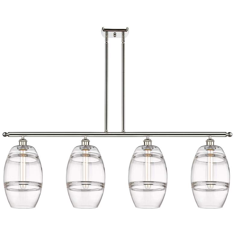 Image 1 Vaz 48"W 4-Light Polished Nickel Stem Island Light w/ 8" Clear Sh